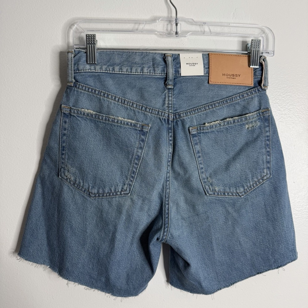 NWT Moussy Vintage Harbeson Denim Long Short Blue Size 24 High Rise Cut Offs - Picture 3 of 8